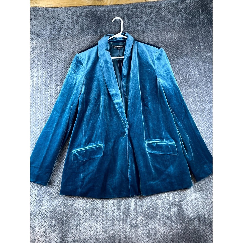 INC International Concepts Blazer Jacket Women XL Blue Velvet Shawl Lapel Formal